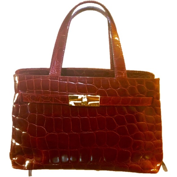 Furla Greta Burgandy Embossed Crocodile Bag - Picture 1 of 8
